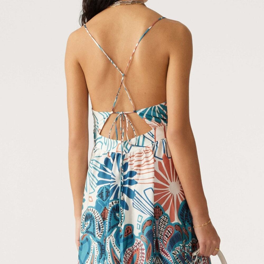 ba&sh Joyce Turquoise Boho Print Strappy Maxi Dress Size L - Picture 2 of 9